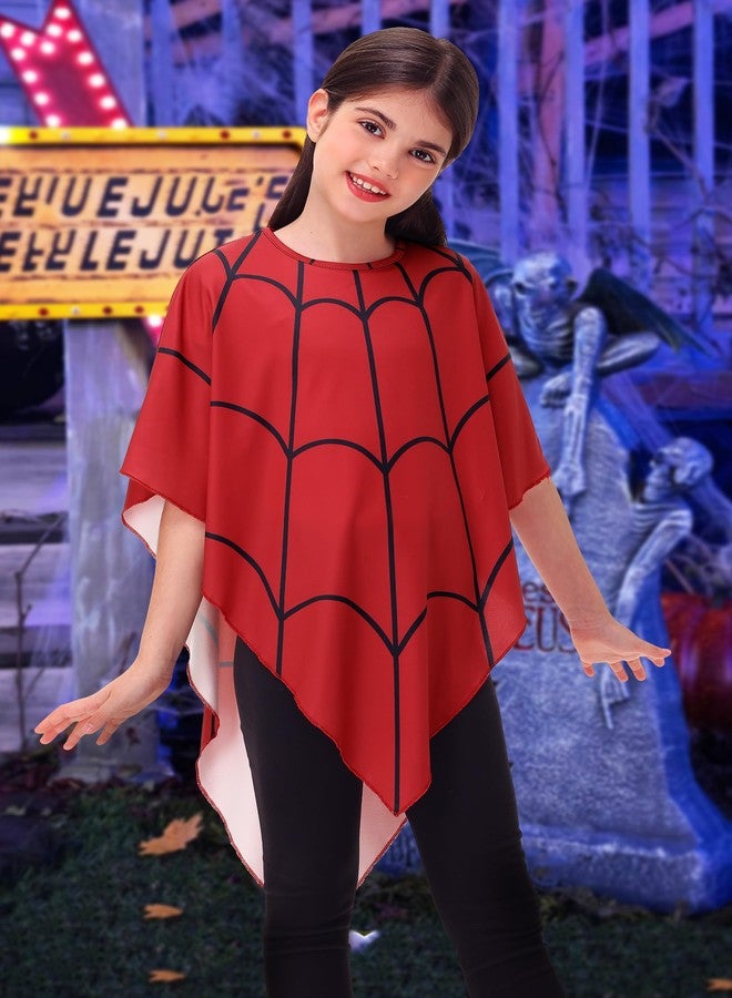 AOBUTE Unisex Kids Halloween Spider Web Lydia Cape Red Spiderweb Deetz Poncho Cloak Cartoon Vampire Outfits - Image 4